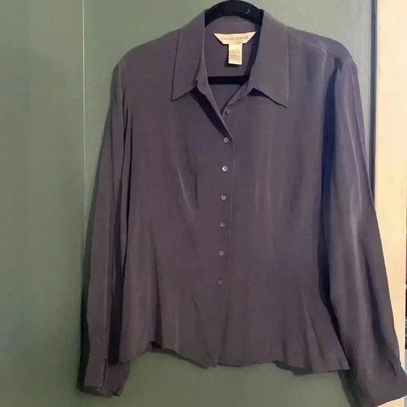 Casual Corner women’s 100% silk blouse - button up - size 14 - slate blue - Picture 1 of 5